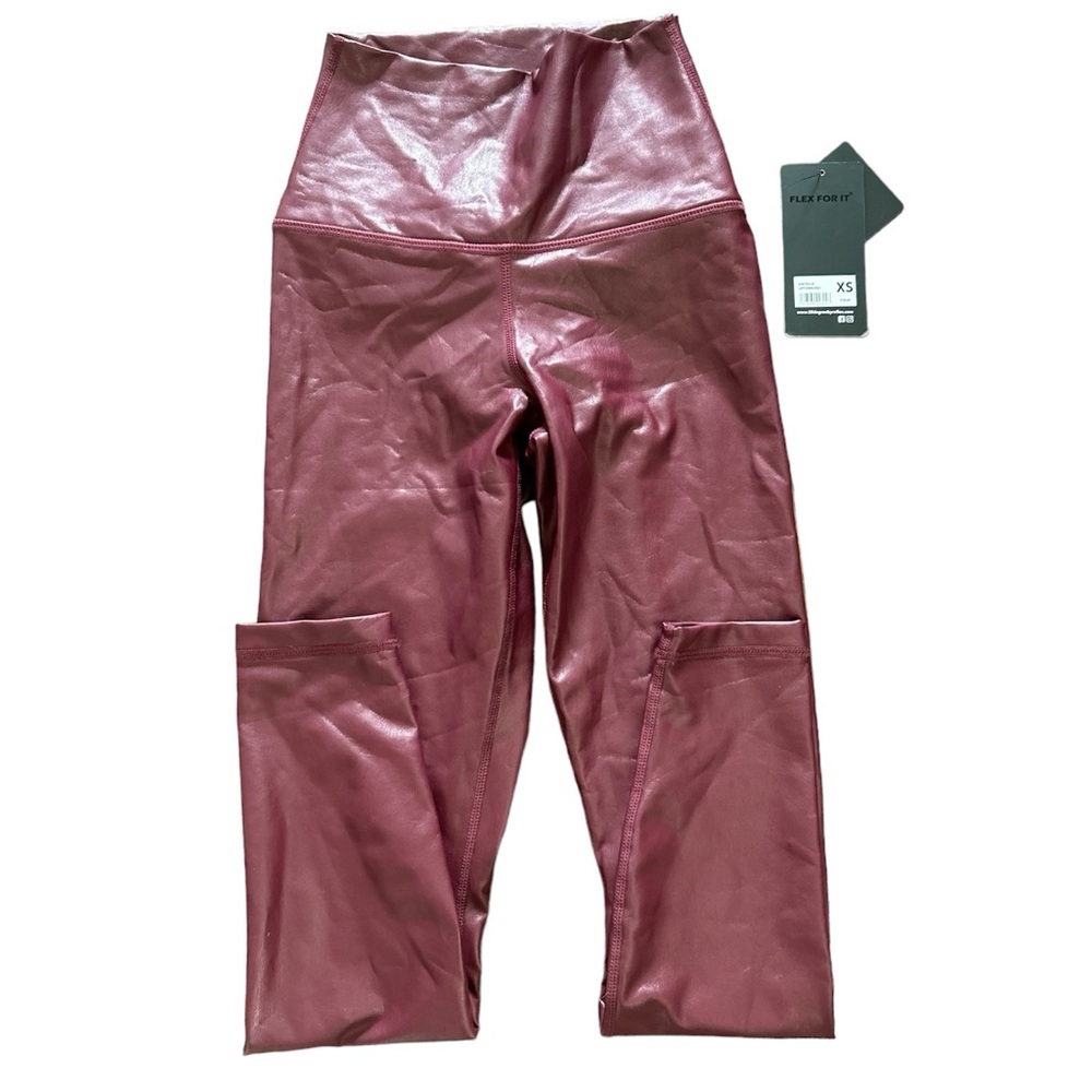 Burgundy faux leather leggings